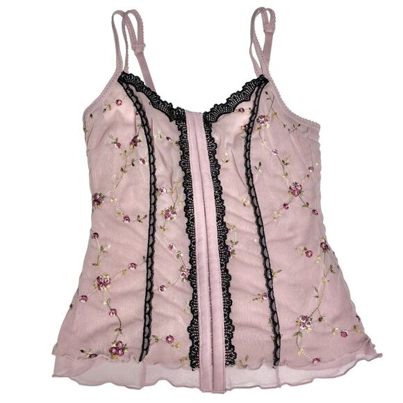 Vintage Rampage Sheer Sleeveless Corset Top Floral Embroidered S/M - Picture 2 of 8